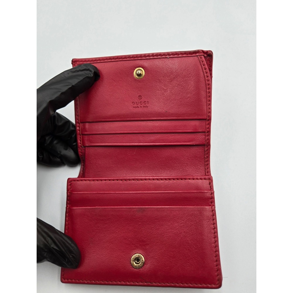 Gucci Marmont Red Leather Card Case Wallet Chevron Bifold Authentic - Picture 3 of 12
